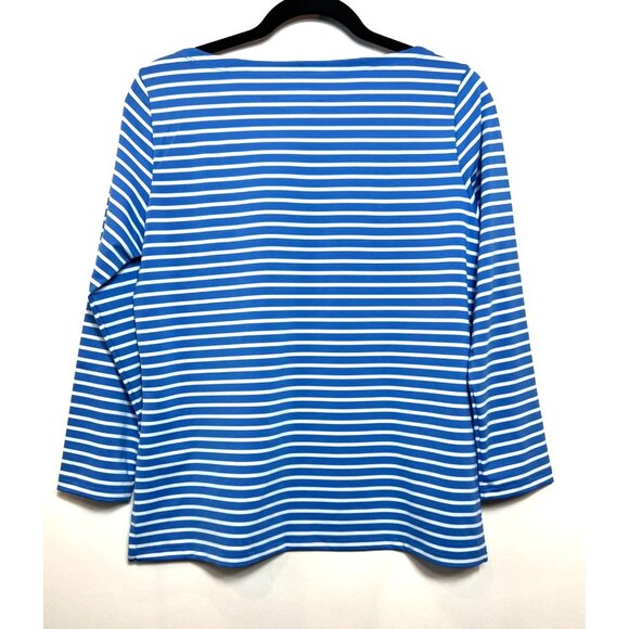 Vineyard Vines Blue & White Striped Sankaty Boat Neck Tee Medium Lightweight Top - Picture 3 of 6